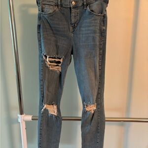 Topshop Ripped Blue Skinny Jeans